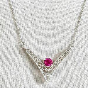 Sterling Silver Pink Sapphire Filigree Scroll Necklace